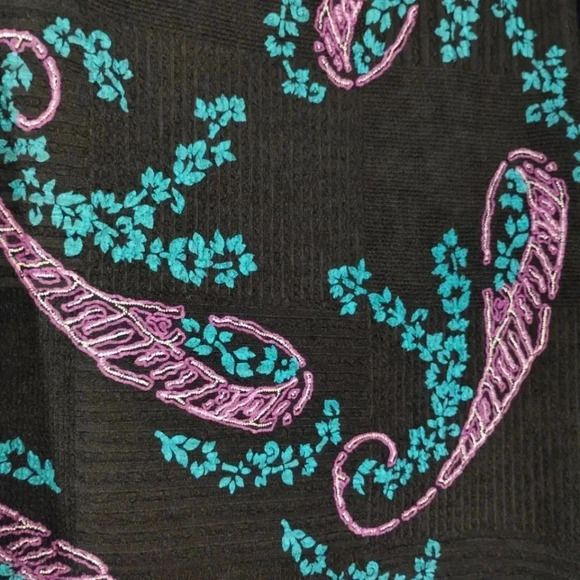 CLEARANCE Vintage Notations Skirt Paisley Print Pink Aqua Ruffle Hem Stretchy XL - Picture 9 of 12